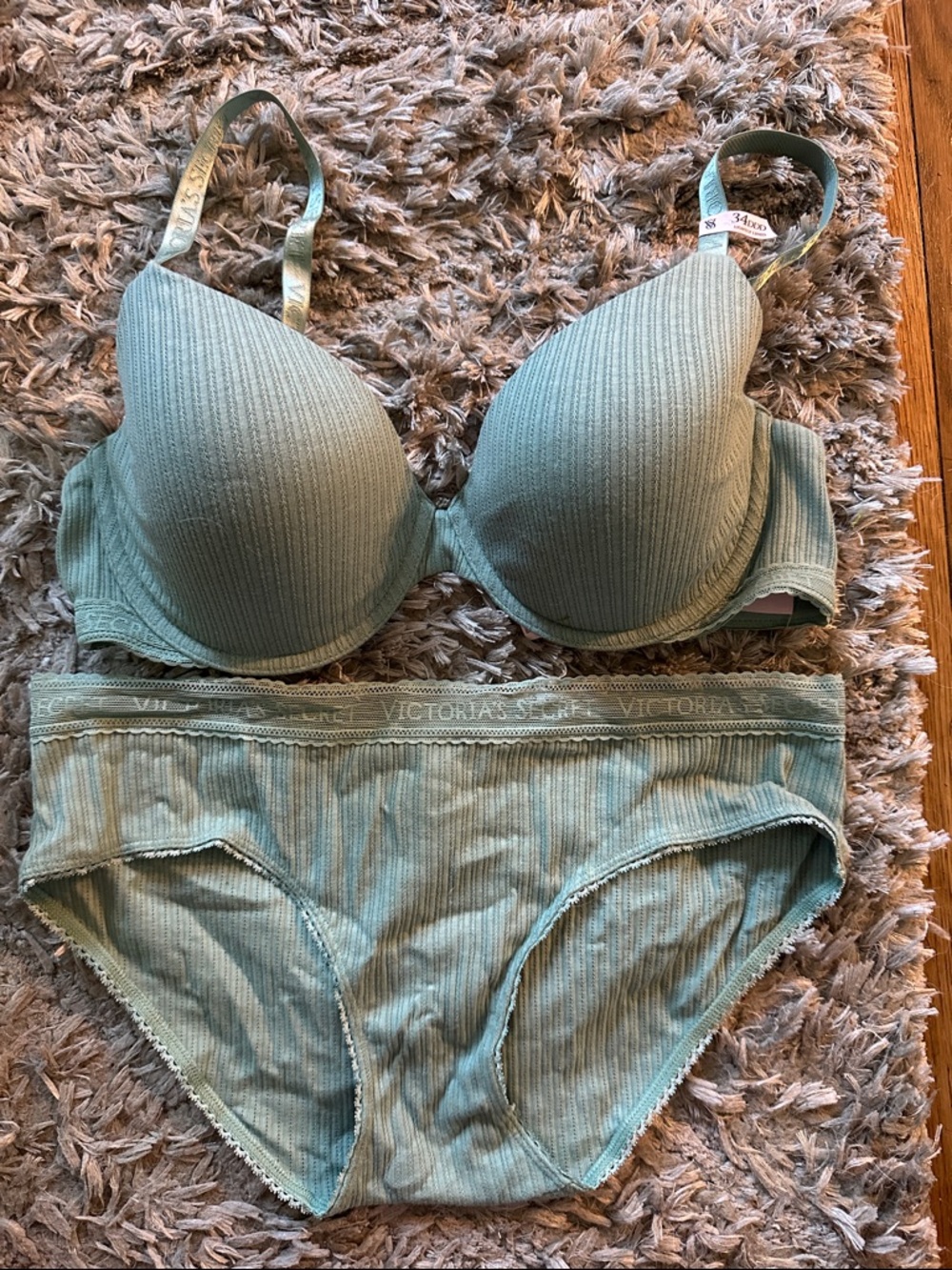 Victoria's Secret Ribbed Sage Green Bra and Bikini Set